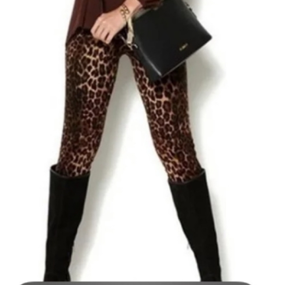 IMAN Lined Leopard π Leggings Gold Zipper π€ Detail at Ankle Street Wear NWTags - Picture 3 of 5
